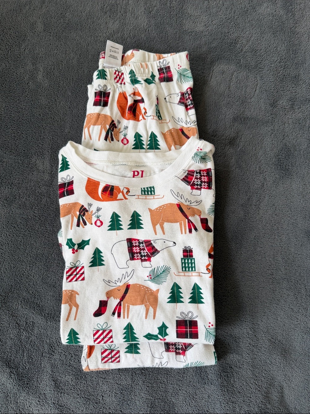 The Children's Place White Holiday Animal Pajama Set with Green & Brown